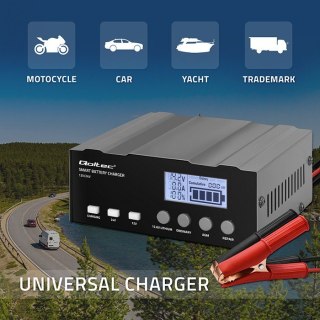 Inteligentna mikroprocesorowa ładowarka 12V | 12.6V | 24V |Prostownik z funkcją naprawy do akumulatora AGM GEL LiFePO4 | LCD Qoltec