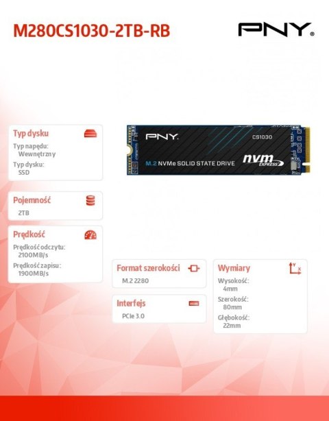 Dysk SSD 2TB M.2 2280 PCIe CS1030 M280CS1030-2TB-RB PNY