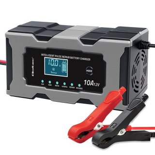 Mikroprocesorowa ładowarka 12V 10A | Prostownik z funkcją naprawy do akumulatora AGM GEL LiFePO4 | LCD Qoltec