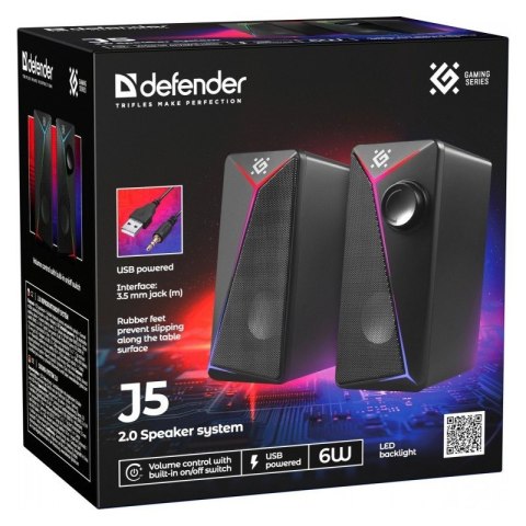 Głośniki komputerowe J5 2.0 6W LED USB Czarne Defender