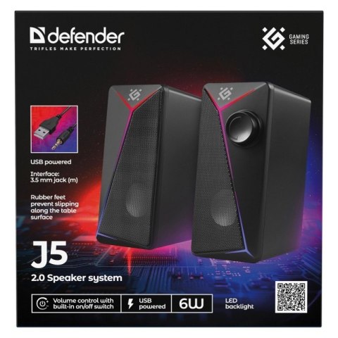 Głośniki komputerowe J5 2.0 6W LED USB Czarne Defender