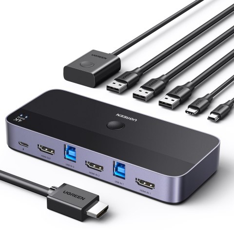 2w1 Przełącznik switch HDMI / USB-A / USB-B / USB-C / microUSB czarny UGREEN