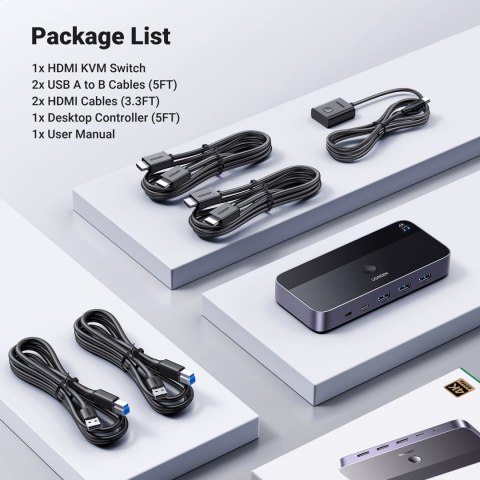 2w1 Przełącznik switch HDMI / USB-A / USB-B / USB-C / microUSB czarny UGREEN