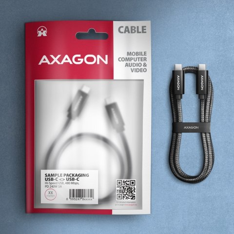 BUCM2-CM15AB Kabel USB-C - USB-C, 1.5m 5A charging, ALU, 240W PD, oplot, USB2.0, czarny AXAGON