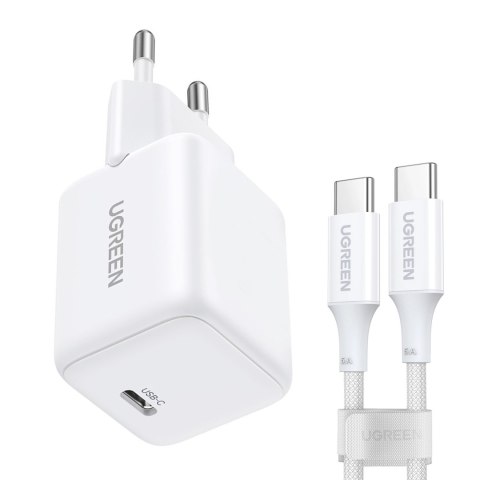 Ładowarka sieciowa X513 GaN USB-C 30W z kablem USB-C 1m - biała UGREEN