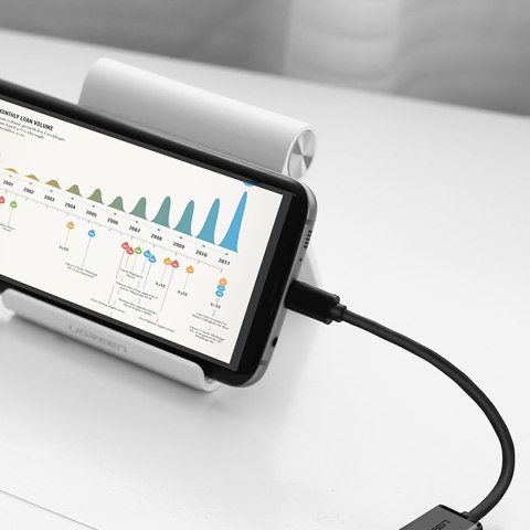 Przejściówka adapter micro USB (męski) - USB-A (żeński) OTG płaski 0.15m - czarny UGREEN