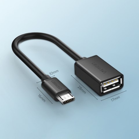 Przejściówka adapter micro USB (męski) - USB-A (żeński) OTG płaski 0.15m - czarny UGREEN