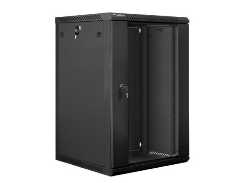 Szafa instalacyjna wisząca 19 cali 18U 600X600mm czarna (drzwi szklane) Lanberg