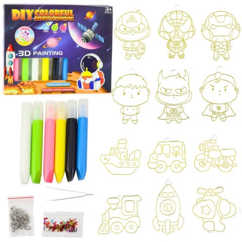 Zestaw Do Malowania Kosmos 3D DIY 6 Farbek Zawieszki 12 szt. LEAN Toys