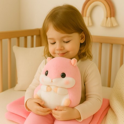 Pluszowy Chomik Ogrzewacz Do Rąk Koc 190 x 100 cm 3w1 Różowy 35cm LEAN Toys