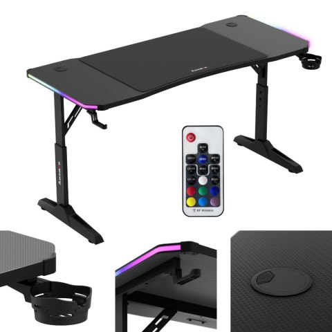 Biurko gamingowe dla graczy LED RGB HERO 3.6 regulacja wysokości 140x60cm - czarny Huzaro