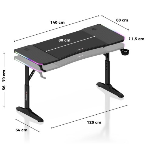 Biurko gamingowe dla graczy LED RGB HERO 3.6 regulacja wysokości 140x60cm - czarny Huzaro