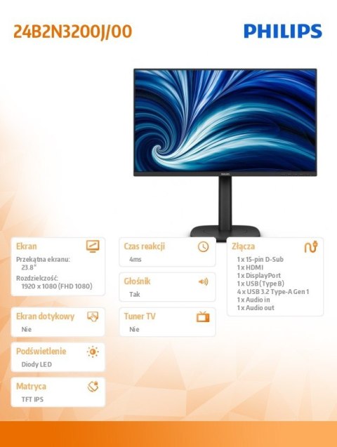 Monitor 24B2N3200J 23.8 cala IPS 120Hz HDMI DP VGA Pivot Glośniki Philips