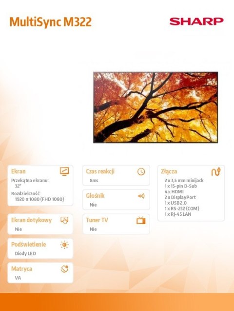 Monitor MultiSync M322 32 cale 24/7 Sharp