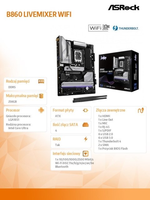 Płyta główna 860 LIVEMIXER WIFI s1851 4DDR5 ATX ASRock