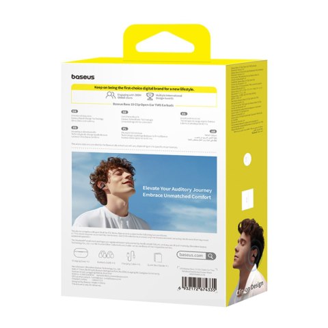 Słuchawki bezprzewodowe douszne otwarte Bass 15 Clip OWS z kablem USB-C - czarne BASEUS