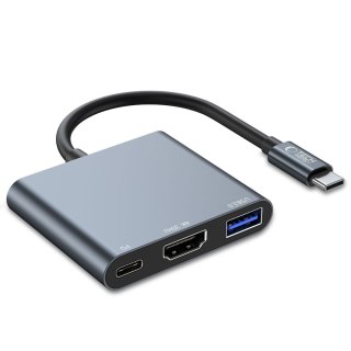 3w1 HUB rozdzielacz USB-C na USB-A USB-C PD 100W HDMI 4K 30Hz - szary Tech-Protect