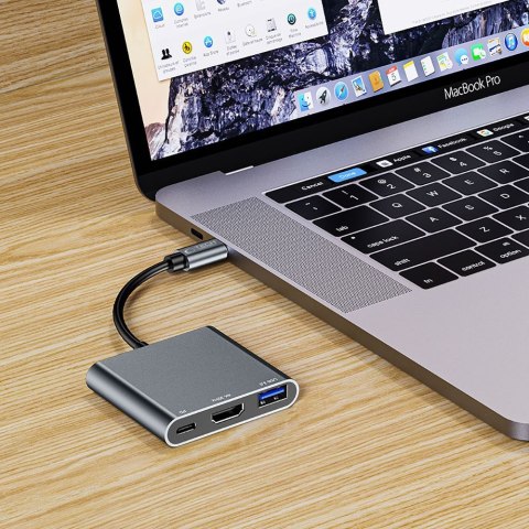 3w1 HUB rozdzielacz USB-C na USB-A USB-C PD 100W HDMI 4K 30Hz - szary Tech-Protect