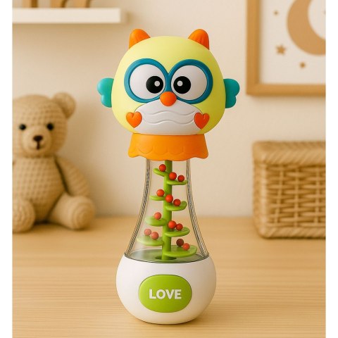 Grzechotka Zabawka Dla Niemowlaka Sowa Z Kolorowymi Kuleczkami LEAN Toys