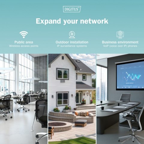 Zasilacz/Adapter PoE+ 802.3at aktywny max. 55V 30W 10/100/1000Mbps, transmisja do 100m Digitus