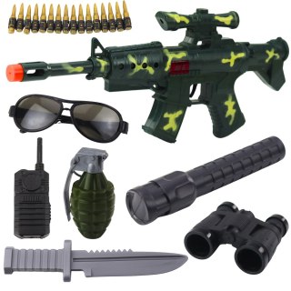 Zestaw Karabin Wojskowy Z Karabinem Akcesoria Dźwięk Strzału Khaki LEAN Toys