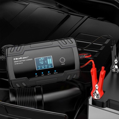 Inteligentna mikroprocesorowa ładowarka 12V 8A | 24V 4A |Prostownik z funkcją naprawy do akumulatora AGM GEL | LCD Qoltec