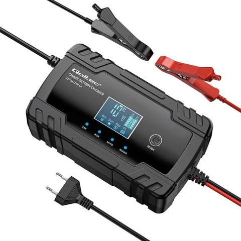 Inteligentna mikroprocesorowa ładowarka 12V 8A | 24V 4A |Prostownik z funkcją naprawy do akumulatora AGM GEL | LCD Qoltec