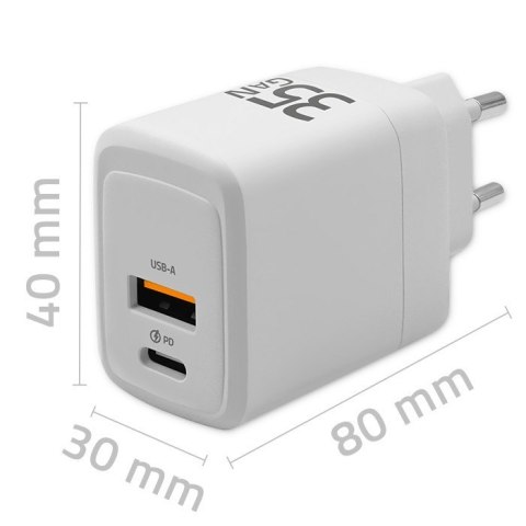 Ładowarka sieciowa 35W GaN | 5-20V | 1.5-3A | 1xUSB-C PD | 1xUSB QC 3.0 | Biała Qoltec