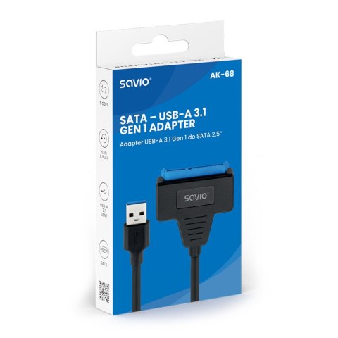 Adapter USB-A 3.1 Gen 1 (M) - SATA (F) do dysków SATA 2.5 cala , AK-68 Savio