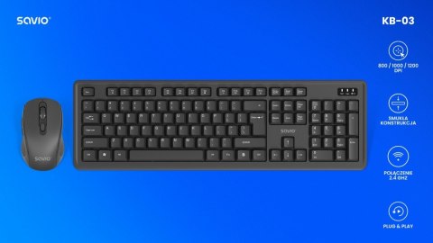 Zestaw klawiatura i mysz bezprzewodowa KB-03 Savio