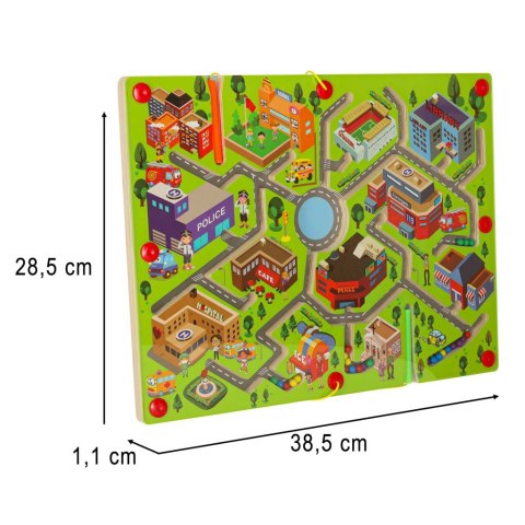 Gra labirynt magnetyczna planszowa drewniana do podróży duże miasto 2 graczy Kik Sp. z o. o. Sp. k.