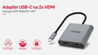 Adapter USB-C - 2x HDMI 2.0; 4K MST; M/F Unitek