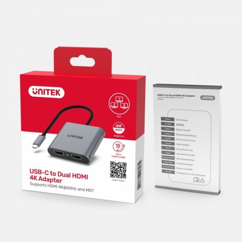 Adapter USB-C - 2x HDMI 2.0; 4K MST; M/F Unitek