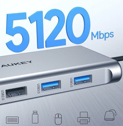 CB-C89 aluminiowy Hub USB-C | 10w1 | RJ45 Ethernet 10/100/1000Mbps | 4xUSB | HDMI 4k@30Hz | SD i microSD | USB-C Power Delivery  AUKEY