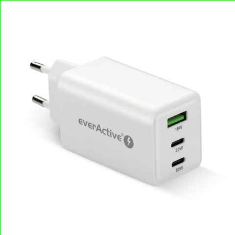 Ładowarka sieciowa GAN QC 4+ 65W 1XUSB 2XUSB-C biała SC-655Q EverActive