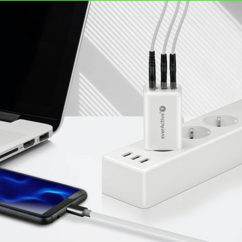 Ładowarka sieciowa GAN QC 4+ 65W 1XUSB 2XUSB-C biała SC-655Q EverActive