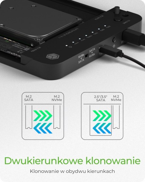 Stacja dokująca/klonująca IB-2915MSCL-C31 M.2 dla M.2 0NVMe i SATA 2,5/3,5 SSD/HDD IcyBox