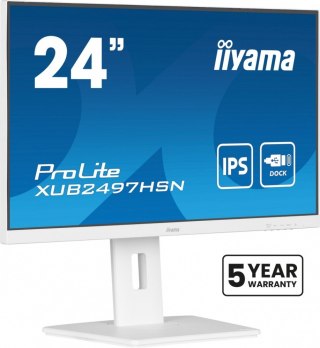 Monitor 24 cale XUB2497HSN-W2 IPS, USB-C Dock, HDMI, DP, 300cd, Pivot, HAS, biały /5y/ IIYAMA