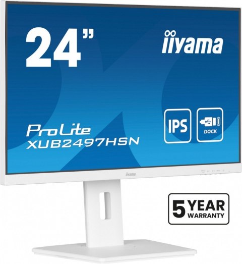 Monitor 24 cale XUB2497HSN-W2 IPS, USB-C Dock, HDMI, DP, 300cd, Pivot, HAS, biały /5y/ IIYAMA