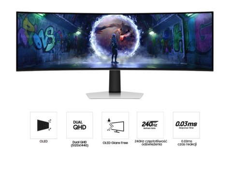 Monitor 49 cali Odyssey G9 G95SD OLED 5120x1440 DQHD 32:9 1xHDMI 1xmicroHDMI 1xDP 1xUSB-C 2xUSB 0,03ms 240Hz zakrzywiony głośnik Samsung