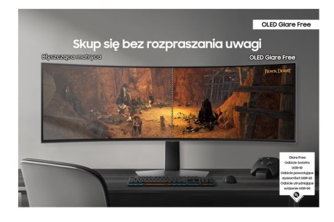 Monitor 49 cali Odyssey G9 G95SD OLED 5120x1440 DQHD 32:9 1xHDMI 1xmicroHDMI 1xDP 1xUSB-C 2xUSB 0,03ms 240Hz zakrzywiony głośnik Samsung