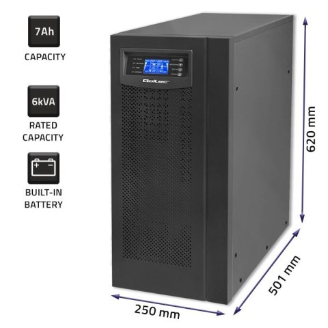 Zasilacz awaryjny UPS | On-line | Pure Sine Wave | 6kVA | 4.8kW |LCD | USB Qoltec
