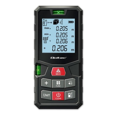 Cyfrowy dalmierz laserowy z poziomicą | podświetlany LCD | 120m Qoltec