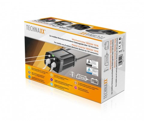 TE16 Przetwornica (falownik) o mocy ciągłej 1.200W (2x VAC 230V / 2x USB) Technaxx Deutschland GmbH & Co. KG