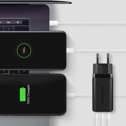 ACU-DPQ65 Ładowarka sieciowa, GaN 65W, 3x port (USB-A + dual USB-C), PD3.0/QC4+/PPS/Apple, czarna AXAGON