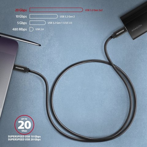 BUCM32-CM05AB Kabel USB-C - USB-C 3.2 Gen 2 0.5m, PD 100W, 5A, 4K HD, ALU, oplot, czarny AXAGON