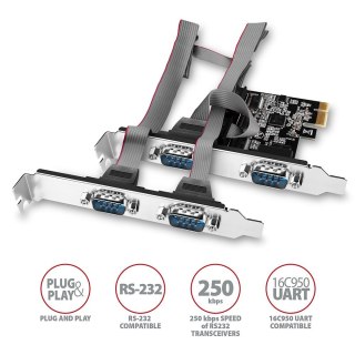 PCEA-S4N Kontroler PCIe 4x port szeregowy RS232 250 kbps, w zestawie SP & LP AXAGON