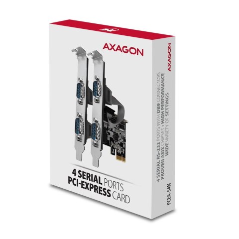 PCEA-S4N Kontroler PCIe 4x port szeregowy RS232 250 kbps, w zestawie SP & LP AXAGON