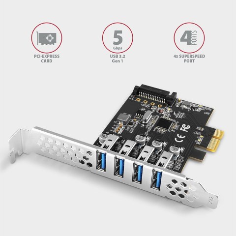 PCEU-43RS Kontroler PCIe 4x port USB 3.2 GEN 1, UASP, chipset Renesas, 15-pin SATA zasilacz, dual power AXAGON