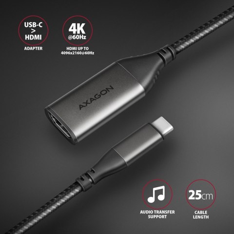 RVC-HI2M Adapter aktywny USB-C -> HDMI 2.0 4K/60Hz Aluminum, 25cm kabel AXAGON